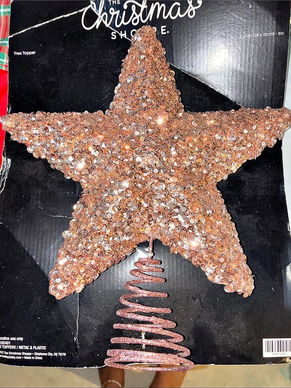 The Christmas Shoppe Rose Gold Sequin Star Tree Topper